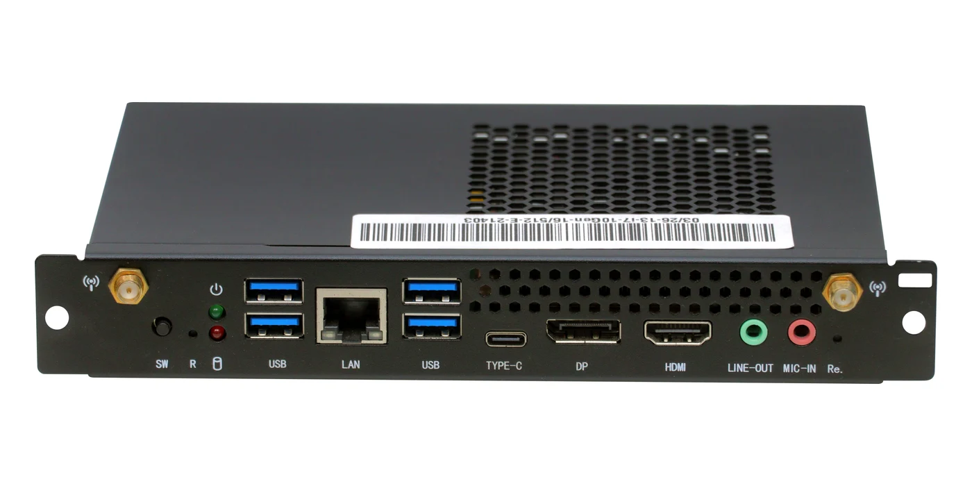 SNL OPS module, a slot-in Windows PC, seen from the front with its ports
