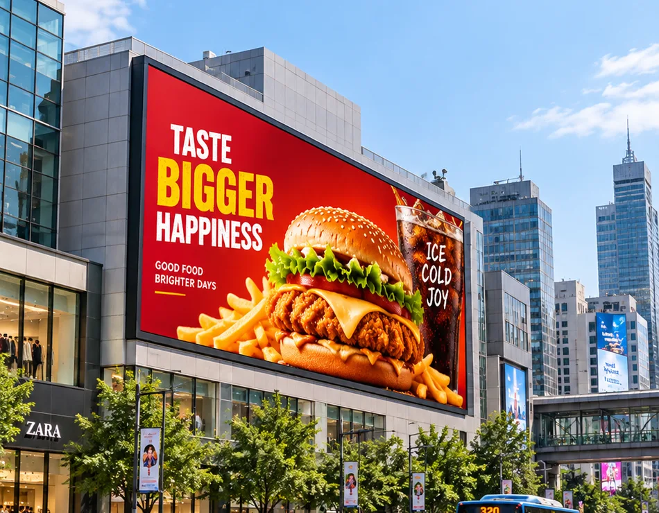 SNL outdoor Active LED Video Wall on a building facade showing an advertisement