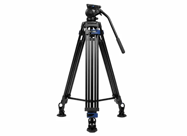Camera mounted on an adjustable studio tripod